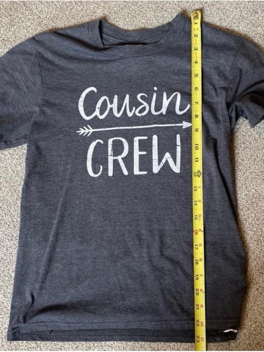 Port and Company Charcoal Kids Tee with White "Cousin CREW" Graphic